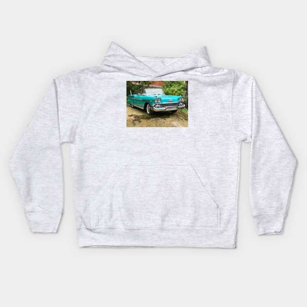 Drop top US turquoise 1950’s car Kids Hoodie by MrTiggersShop